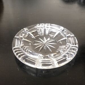 Vintage Crystal Lead Heavy Ashtray Round Cut Art Glass Star Design